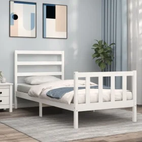 White solid wood bed frame with headboard 90x190 cm by vidaXL, Beds and slatted bases - Ref: Foro24-3191872, Price: 95,72 €, ...