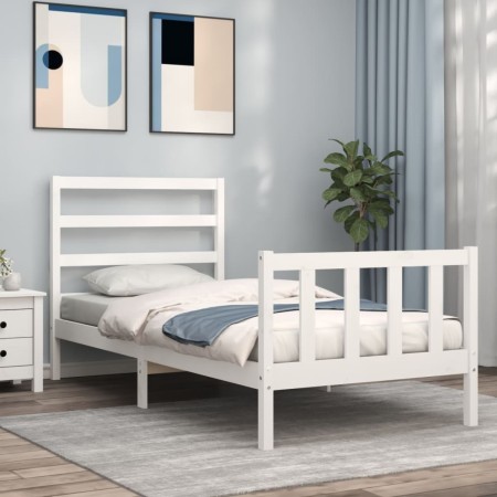 Weißer Massivholzbettrahmen mit Kopfteil 90x190 cm von vidaXL, Betten und Lattenroste - Ref: Foro24-3191872, Preis: 97,04 €, ...