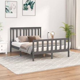 Estructura de cama con cabecero madera pino gris 1