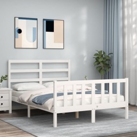 Estructura de cama con cabecero madera maciza blanco 120x200 cm de vidaXL, Camas y somieres - Ref: Foro24-3191902, Precio: 12...