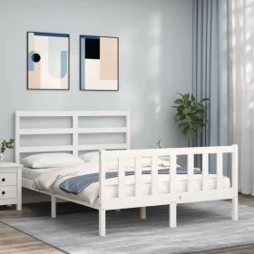 White solid wood bed frame with headboard 120x200 cm by vidaXL, Beds and slatted bases - Ref: Foro24-3191902, Price: 117,33 €...