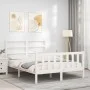 White solid wood bed frame with headboard 120x200 cm by vidaXL, Beds and slatted bases - Ref: Foro24-3191902, Price: 117,33 €...