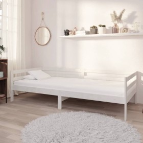 Sofá cama con colchón madera de pino maciza blanco 90x200 cm