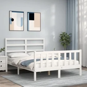 Weißer Massivholzbettrahmen mit Kopfteil 140x190 cm von vidaXL, Betten und Lattenroste - Ref: Foro24-3191887, Preis: 125,37 €...