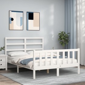 Weißer Massivholzbettrahmen mit Kopfteil 140x190 cm von vidaXL, Betten und Lattenroste - Ref: Foro24-3191887, Preis: 125,27 €...