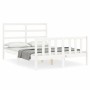 White solid wood bed frame with headboard 140x190 cm by vidaXL, Beds and slatted bases - Ref: Foro24-3191887, Price: 129,24 €...
