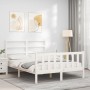 Weißer Massivholzbettrahmen mit Kopfteil 140x190 cm von vidaXL, Betten und Lattenroste - Ref: Foro24-3191887, Preis: 129,32 €...