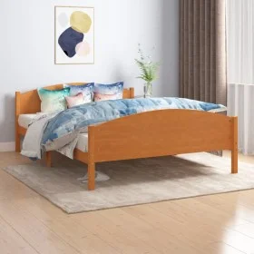 Honey brown pine solid wood bed frame 160x200 cm by vidaXL, Beds and slatted bases - Ref: Foro24-322040, Price: 120,76 €, Dis...