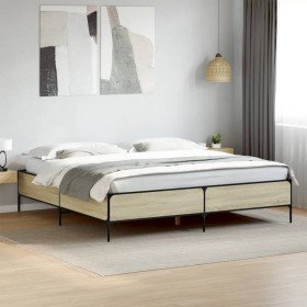 Estructura cama madera ingeniería metal roble Sonoma 200x200 cm Estructura cama madera ingeniería metal roble Sonoma 200x200 cm