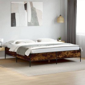 Estructura cama madera ingeniería metal roble ahumado 180x200cm en Camas y somieres | Comprar online en Foro24