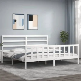 White solid wood bed frame with headboard 200x200 cm by vidaXL, Beds and slatted bases - Ref: Foro24-3191927, Price: 145,38 €...