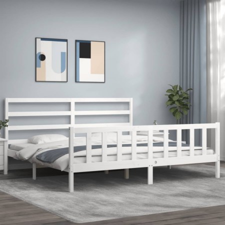 Weißer Massivholzbettrahmen mit Kopfteil 200x200 cm von vidaXL, Betten und Lattenroste - Ref: Foro24-3191927, Preis: 147,58 €...