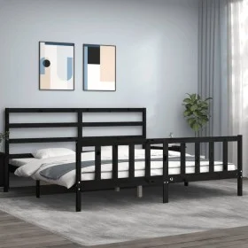 Bed frame with black solid wood headboard 200x200 cm by vidaXL, Beds and slatted bases - Ref: Foro24-3191930, Price: 195,63 €...