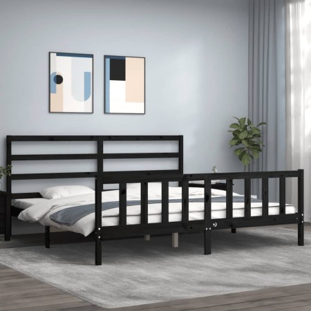 Bed frame with black solid wood headboard 200x200 cm by vidaXL, Beds and slatted bases - Ref: Foro24-3191930, Price: 198,14 €...
