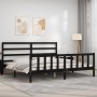 Bed frame with black solid wood headboard 200x200 cm by vidaXL, Beds and slatted bases - Ref: Foro24-3191930, Price: 198,14 €...