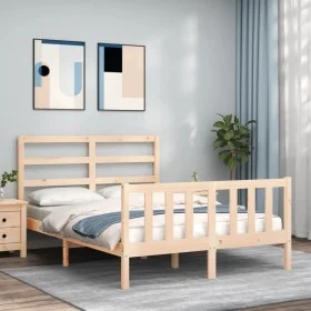 Double bed frame with solid wood headboard by vidaXL, Beds and slatted bases - Ref: Foro24-3191876, Price: 107,00 €, Discount: %