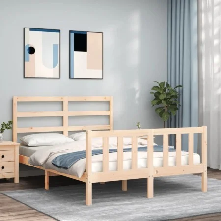 Estructura de cama de matrimonio con cabecero madera maciza de vidaXL, Camas y somieres - Ref: Foro24-3191876, Precio: 107,00...
