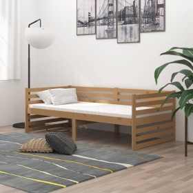 Sofá cama y colchón madera pino maciza marrón miel 90x200 cm