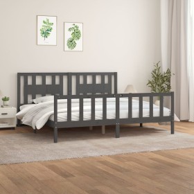 Gray pine wood bed frame with headboard 200x200cm by vidaXL, Beds and slatted bases - Ref: Foro24-3188188, Price: 173,47 €, D...