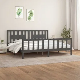 Gray pine wood bed frame with headboard 200x200cm by vidaXL, Beds and slatted bases - Ref: Foro24-3188188, Price: 171,29 €, D...
