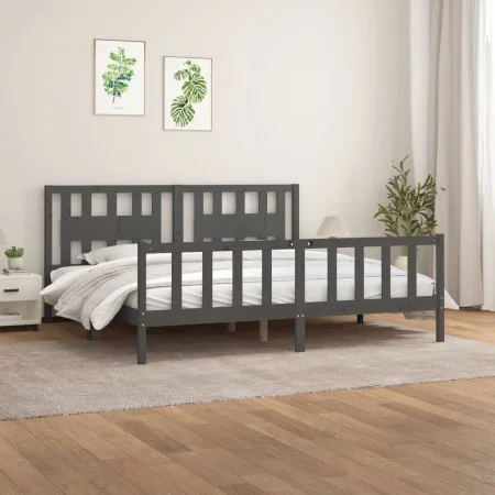 Gray pine wood bed frame with headboard 200x200cm by vidaXL, Beds and slatted bases - Ref: Foro24-3188188, Price: 171,29 €, D...