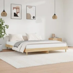 Sonoma oak engineered wood bed frame 200x200 cm by vidaXL, Beds and slatted bases - Ref: Foro24-832008, Price: 147,86 €, Disc...