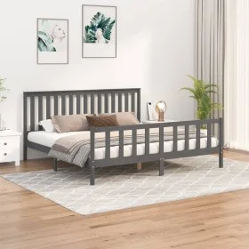 Gray pine wood bed frame with headboard 200x200cm by vidaXL, Beds and slatted bases - Ref: Foro24-3188228, Price: 176,14 €, D...