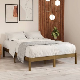 Solid pine wood bed frame honey brown 200x200 cm by vidaXL, Beds and slatted bases - Ref: Foro24-810040, Price: 94,76 €, Disc...