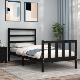 Estructura de cama individual con cabecero madera maciza negro