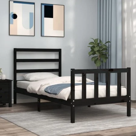 Single bed frame with black solid wood headboard by vidaXL, Beds and slatted bases - Ref: Foro24-3191870, Price: 115,47 €, Di...