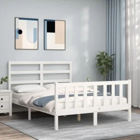 Double bed frame with white solid wood headboard by vidaXL, Beds and slatted bases - Ref: Foro24-3191877, Price: 120,76 €, Di...