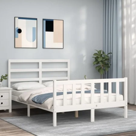 Doppelbettgestell mit weißem Massivholz-Kopfteil von vidaXL, Betten und Lattenroste - Ref: Foro24-3191877, Preis: 120,65 €, R...