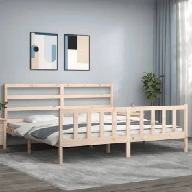 Bed frame with solid wood headboard 200x200 cm by vidaXL, Beds and slatted bases - Ref: Foro24-3191926, Price: 134,49 €, Disc...