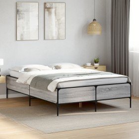 Estructura cama madera ingeniería metal gris Sonoma 140x190 cm Estructura cama madera ingeniería metal gris Sonoma 140x190 cm