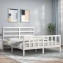 White solid wood bed frame with headboard 160x200 cm by vidaXL, Beds and slatted bases - Ref: Foro24-3191917, Price: 133,56 €...