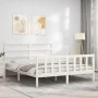 White solid wood bed frame with headboard 160x200 cm by vidaXL, Beds and slatted bases - Ref: Foro24-3191917, Price: 133,56 €...