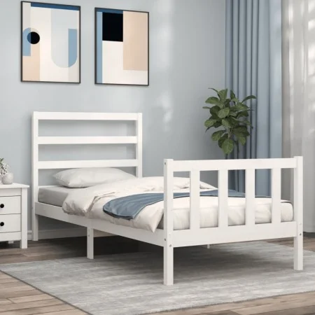 White solid wood bed frame with headboard 90x200 cm by vidaXL, Beds and slatted bases - Ref: Foro24-3191892, Price: 90,85 €, ...