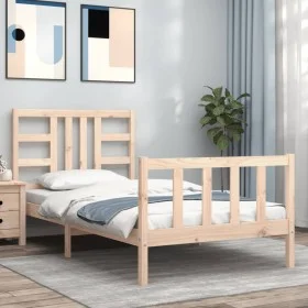 Bed frame with solid wood headboard 90x200 cm by vidaXL, Beds and slatted bases - Ref: Foro24-3191956, Price: 86,83 €, Discou...