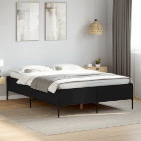 Estructura de cama madera de ingeniería y metal negro 120x190cm Estructura de cama madera de ingeniería y metal negro 120x190cm