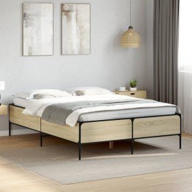 Estructura cama madera ingeniería metal roble Sonoma 120x190 cm Estructura cama madera ingeniería metal roble Sonoma 120x190 cm