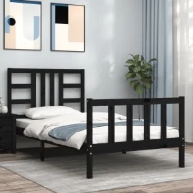 Bed frame with black solid wood headboard 100x200 cm by vidaXL, Beds and slatted bases - Ref: Foro24-3191965, Price: 133,77 €...