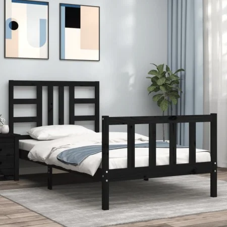Bed frame with black solid wood headboard 100x200 cm by vidaXL, Beds and slatted bases - Ref: Foro24-3191965, Price: 133,77 €...