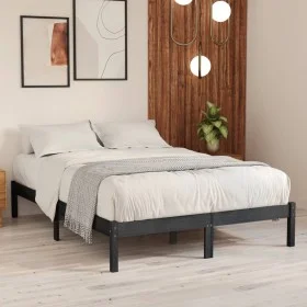 Solid gray pine wood bed frame 200x200 cm by vidaXL, Beds and slatted bases - Ref: Foro24-810039, Price: 84,36 €, Discount: %