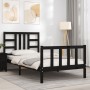 Bed frame with black solid wood headboard 100x200 cm by vidaXL, Beds and slatted bases - Ref: Foro24-3191965, Price: 135,54 €...