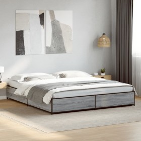 Estructura cama madera ingeniería metal gris Sonoma 200x200 cm Estructura cama madera ingeniería metal gris Sonoma 200x200 cm