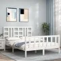 White solid wood bed frame with headboard 140x190 cm by vidaXL, Beds and slatted bases - Ref: Foro24-3191952, Price: 133,60 €...