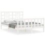 White solid wood bed frame with headboard 140x190 cm by vidaXL, Beds and slatted bases - Ref: Foro24-3191952, Price: 137,61 €...