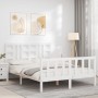 White solid wood bed frame with headboard 140x190 cm by vidaXL, Beds and slatted bases - Ref: Foro24-3191952, Price: 137,61 €...