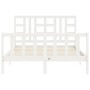 White solid wood bed frame with headboard 140x190 cm by vidaXL, Beds and slatted bases - Ref: Foro24-3191952, Price: 137,61 €...