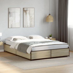Estructura cama madera ingeniería metal roble Sonoma 150x200 cm en Camas y somieres | Comprar online en Foro24